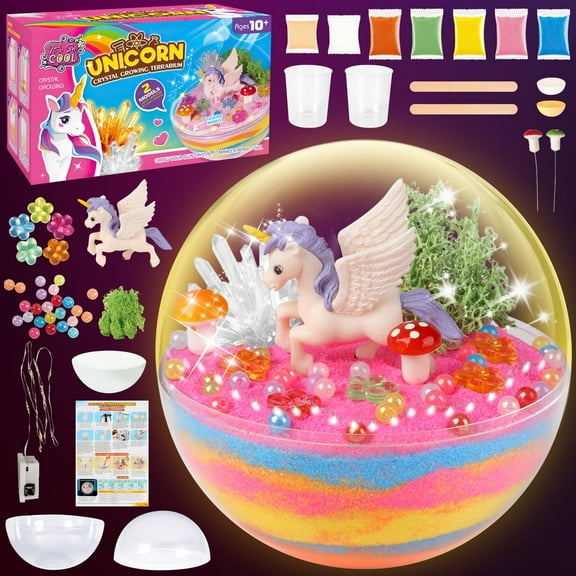 Hot Bee Unicorn Toys for Girls, Light up Unicorns Crystals Growing Terrarium Kit for Kids, Arts & Crafts Kits, Birthday Gifts for Ages 5-7 8-11 12 