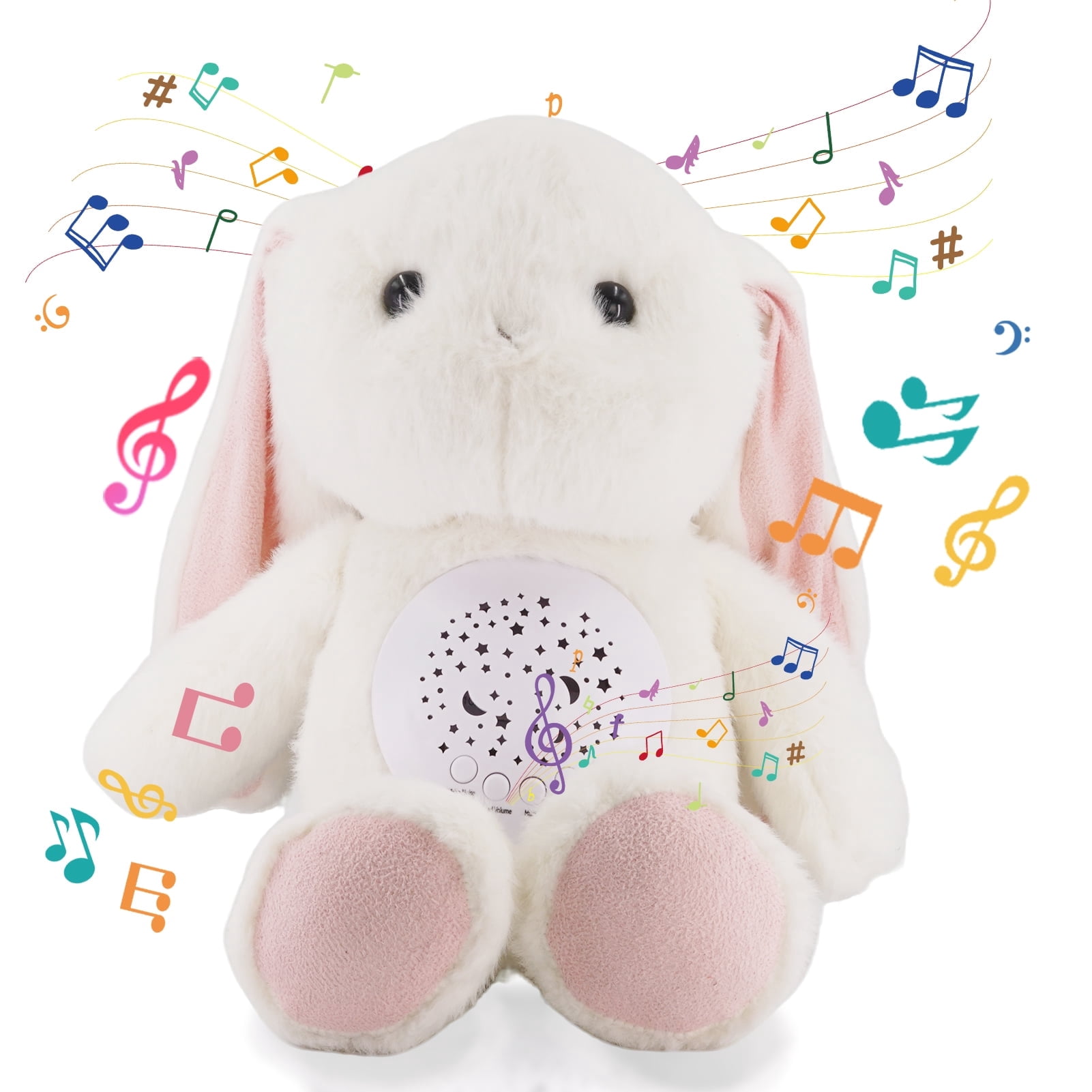 LINXUXIE Musical Rabbit Plush Toy with Soothing Light & Sound, Soft Stuffed Animal for Newborn to Toddler 0-36 Months