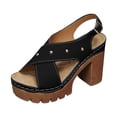 thumbnail image 5 of Rokment Womens Studded Platform Chunky High Heels Dress Sandals for Ladies 2026 Summer Trendy Leather Crooss-Band Open Toe Heeled Slingback Sandals Black Size 7.5, 5 of 6