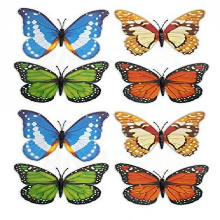 - 8 pc RAM-PRO Beautiful Large Colorful & Realistic 3-D Design Assorted Butterflies For Refregirator Cabinets Windows Girls Room Garden Locker Decoration…