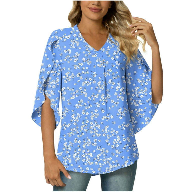 RQYYD Button Down Shirts for Women Casual Short Sleeve Collared Blouse  Summer Pleated Solid Office Work Tee Tops(Sky Blue,S) 