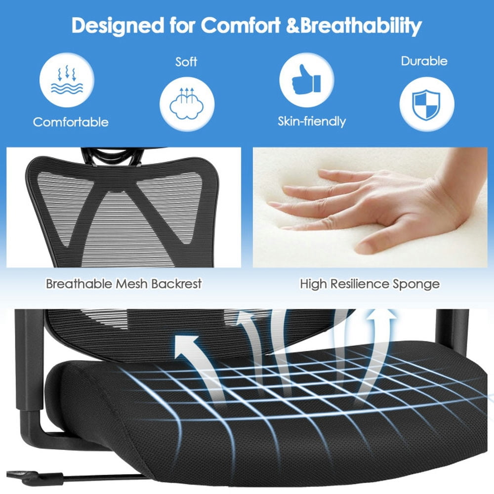 Demi Bonn High Back Mesh Executive Office Chair with Adjustable Lumbar Support, Rolling Work Computer Desk Chair, Black