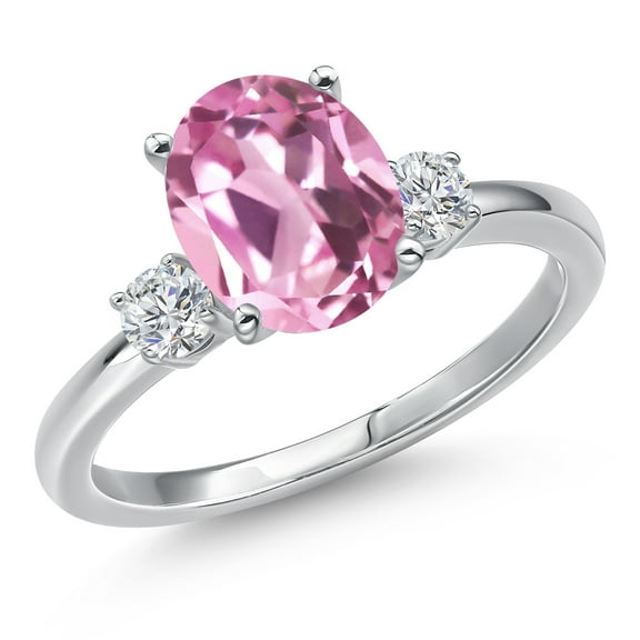 Gem Stone King 14K White Gold Light Pink Created Sapphire and White Lab Grown Diamond Engagement Ring for Women | 3.20 Cttw | Oval 10X8MM | Gemstone September Birthstone | Size 8