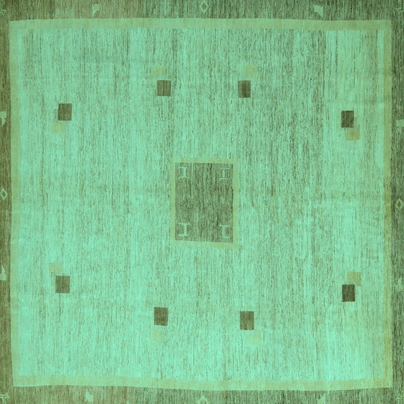 Ahgly Company Machine Washable Indoor Square Abstract Turquoise Blue Modern Area Rugs, 4' Square