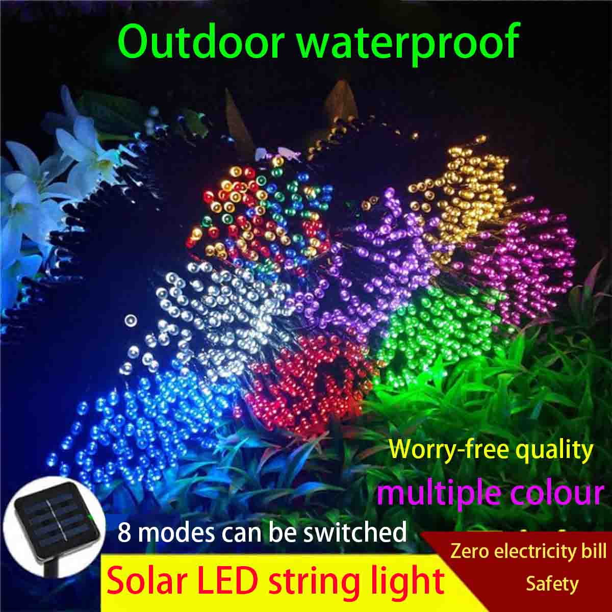 100 LED Solar String Lights Outdoor Durable & Bright Solar Powered Patio Lights Waterproof 8 Modes Solar LED Decorative Lights for Garden Gazebo Tree - White