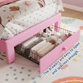 thumbnail image 5 of Memoryfield Twin Size Bed Frame with LED Lights & Velvet Crystal Button Headboard, Upholstered Platform Bed with Storage Drawer, Noise Free, No Box Spring Needed, Pink, 5 of 9