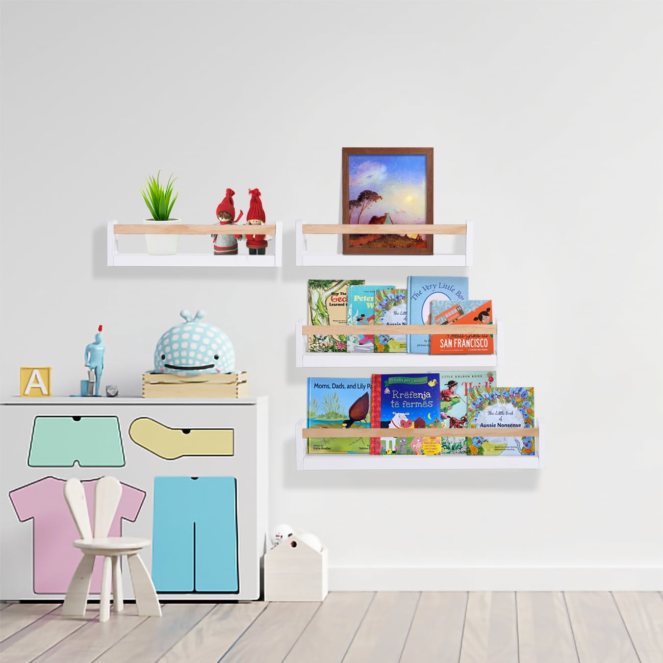 Esonal White Floating Bookshelf 36 Inches of 2 Nursery Bookshelves Wall Book Shelves for