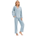 thumbnail image 3 of GEX 100% Cotton Pajamas for Women PJ Set Soft Button-Down 2 Piece Set Knitted Long Sleeve Sleepwear Loungewear Baby Blue M, 3 of 7