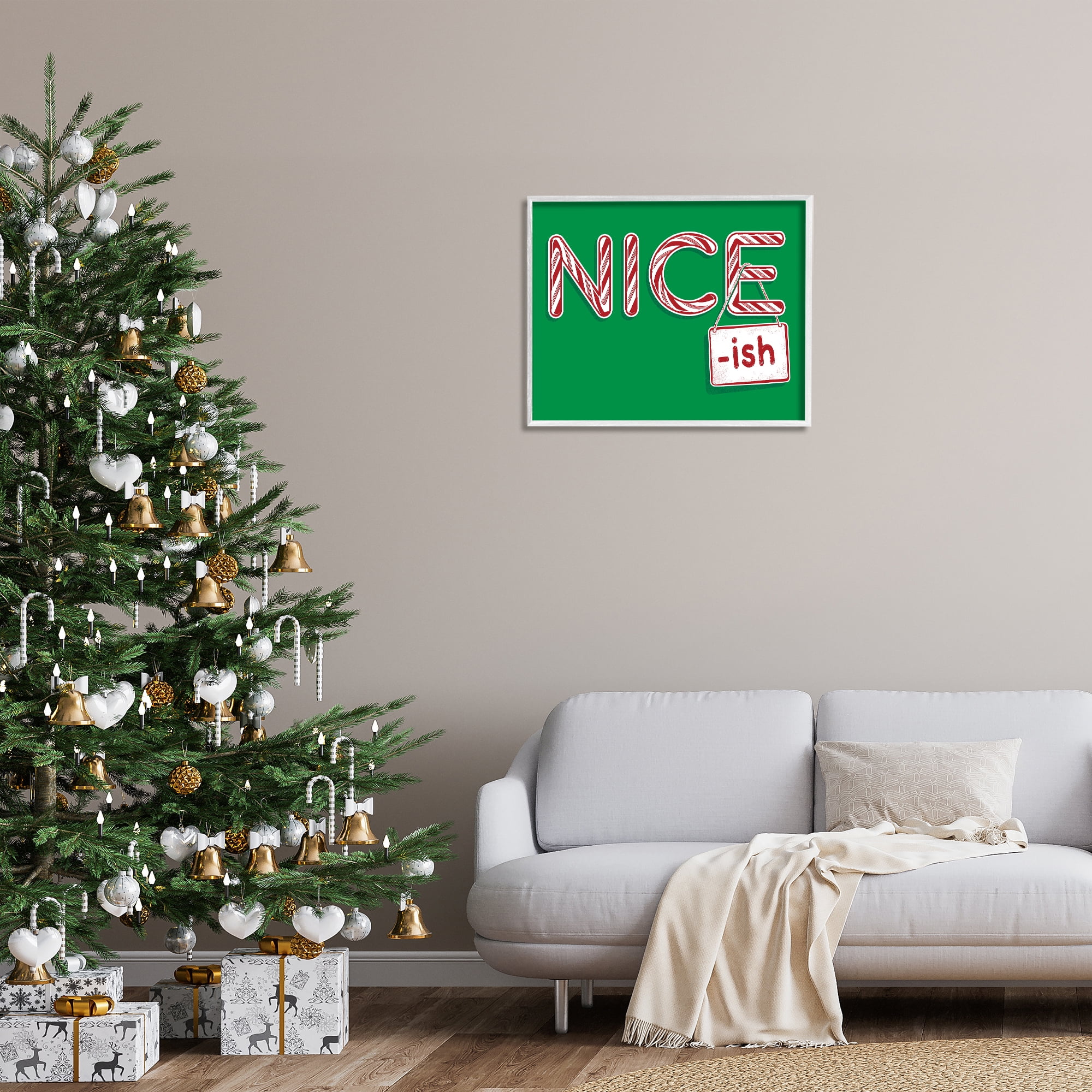 Stupell Industries Nice-Ish Holiday Humor Holiday Painting White Framed Art Prints Wall Art, 30 x 24