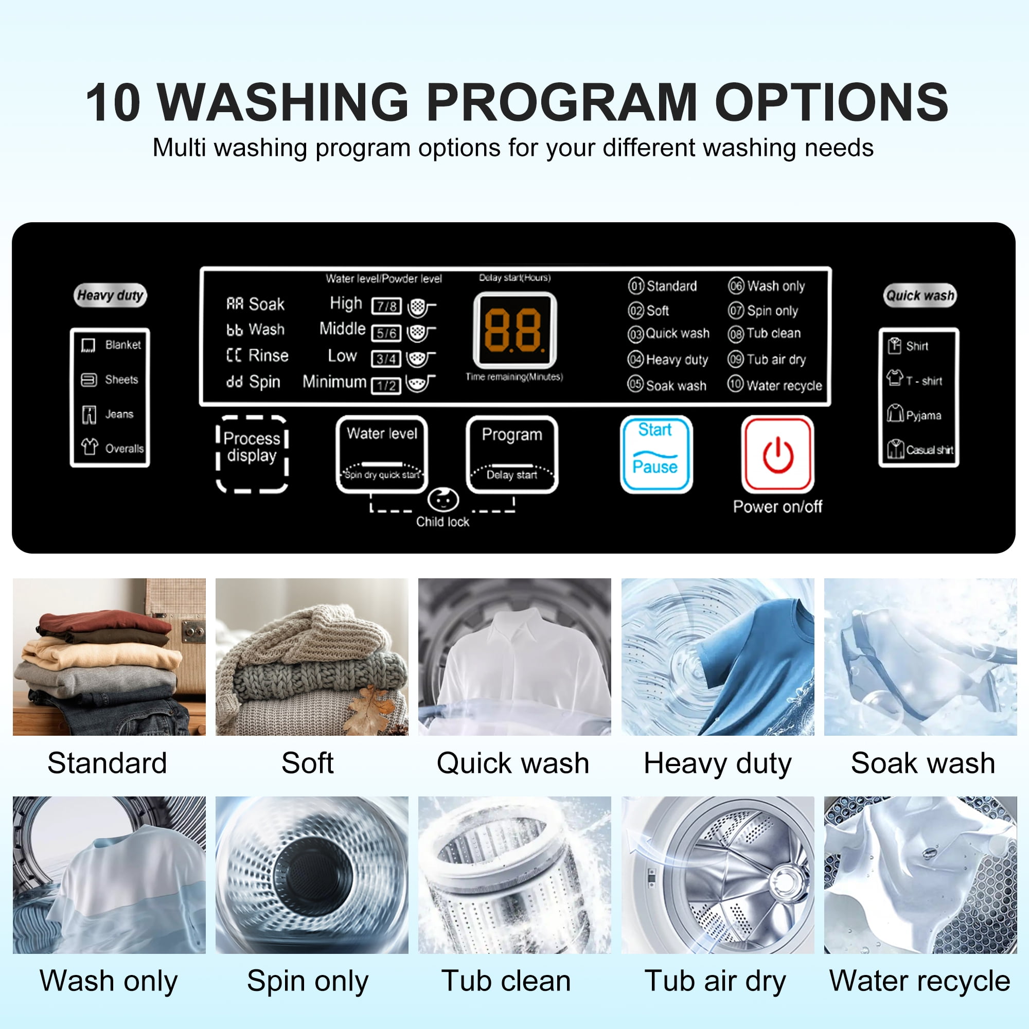 GGTB 25lbs Portable Washing Machine - Fully Automatic Top Load Washer with Stainless Steel Tub for Apartments Dorms