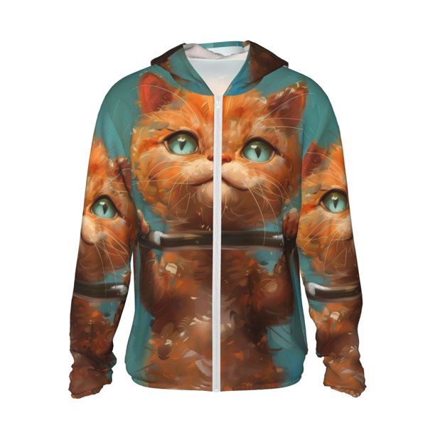Fotbe Strong Kitten Lifting Weights Chaqueta con Protección Solar UPF 50+ para Hombre y Mujer, Camisa con Capucha y Bolsillos-X-Large