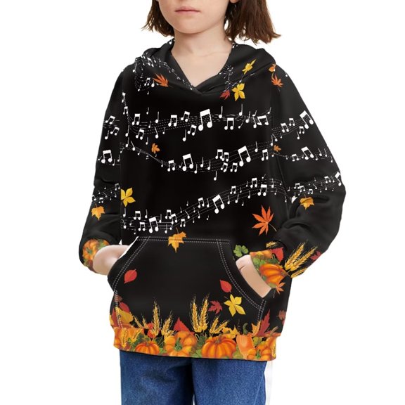 FKELYI Happy Fall Hoodies Aesthetic Size 11-13 Comfy Thanksgiving Maple Leaf Kids Hooded Sweatshirt Breathable Teenagers Girls Streetwear Tops