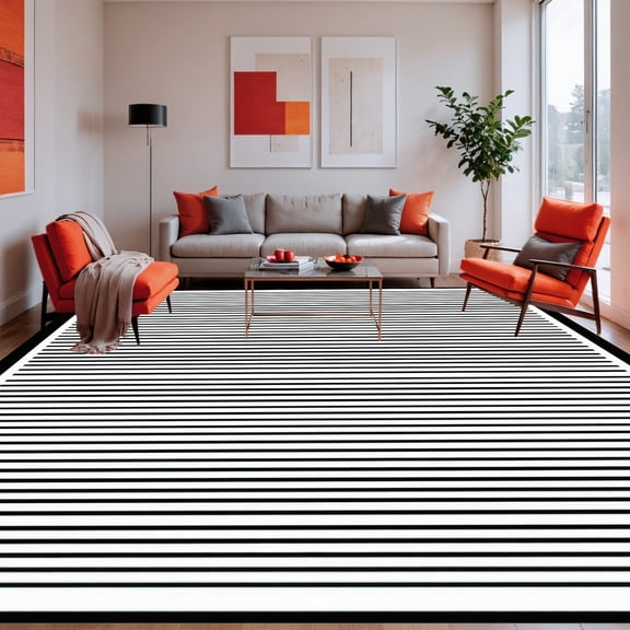 ODIKA 4' x 6' Machine Washable Non-Slip Area Rug, Minimalist Stripe High Traffic Rug, Black, 39218