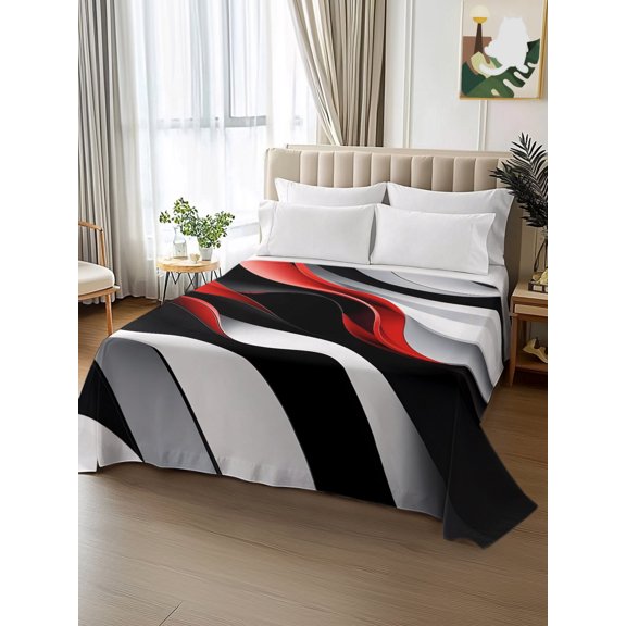 King Size Flat Sheet Only,Red Black Gray Gradient Color Block Soft Top Bed Sheets Breathable Bedding Sheet Abstract Geometric Microfiber Hotel Luxury Top Sheets