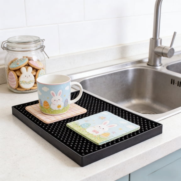 Plastic Drying Rack Mat with Non-Slip Base for Dishes Cups and Utensils Kitchen Sink Drainage Tray