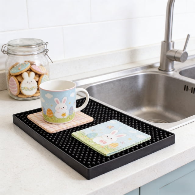 Silicone Draining Tray, Multi-Purpose Tableware Drying Pad, Non-Slip Heat Insulation Pad for Tea Sets, Plates & Cups, Fast Drying, Easy-Clean Drainage Mat for Kitchen & Household Use