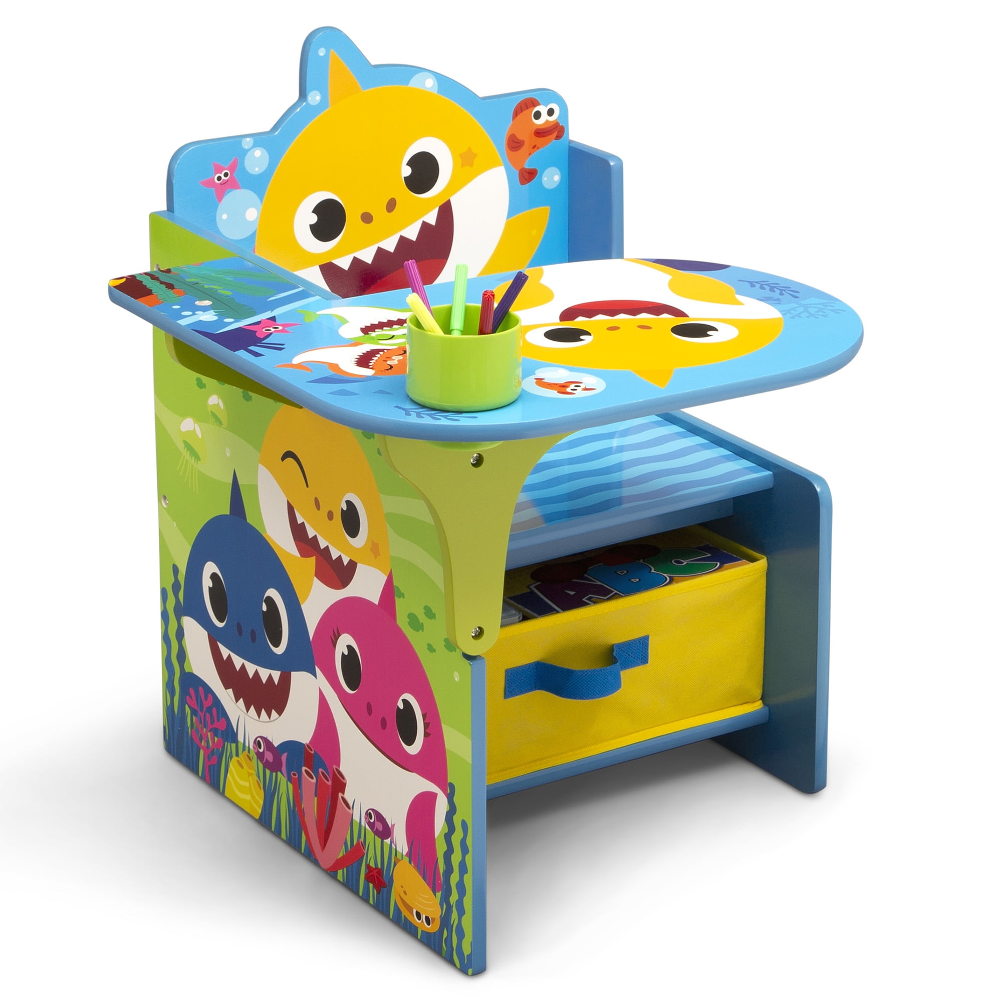 - Ideal for Arts & Crafts Baby Shark Kids Table and Chair Set with Storage 2 Chairs Included Snack Time Homeschooling Homework & More by Delta Children 