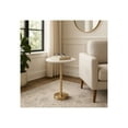 thumbnail image 2 of Elegant End Table, Side Table, or Small Night Stand for Room Decor - Hammered Metal Bedside Table with Polished Marble Top for Small Spaces - Perfect for Bedroom or Living Room - 25" White & Gold, 2 of 13