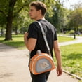 thumbnail image 5 of Small pet carrier bag crossbody sling for hamsters, squirrels, hedgehogs, gliders, chinchillas – breathable mesh travel tote, fleece pad, gray/green/orange, 5 of 6