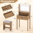 thumbnail image 3 of Gymax Small Vanity Desk Makeup Table & Padded Stool Set w/ Charging Station Natural, 3 of 10