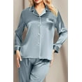 thumbnail image 6 of DAKIMOE Sleepwear Womens Silky Satin Pajamas Set Long Sleeve Nightwear Loungewear, Light Blue, XXL, 6 of 8