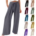 thumbnail image 2 of Plebaso Lounge Pants for Women Solid Color Elastic Waist Straight Wide Leg Trousers Ladies Casual Loose Pants, 2 of 6