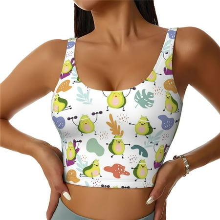 Jgfou Orange Green Avocado Print Womens Sports Bra - Padded Workout Sports Bras Crop Tank Top