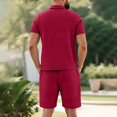 thumbnail image 4 of hotojiny Men's 2 Pieces Outfits Shirt and Shorts Set Breathable Solid Color Collared Golf Top Lightweight Matching Sweatsuit(Wine,X-Large), 4 of 7