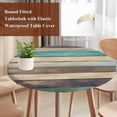 thumbnail image 3 of Round Table Cover 45-54 Inch, Waterproof Reusable Table Cloth Round Fitted Vinyl Tablecloth with Elastic Edged for Parties Outdoors, American Country Style Vintage Wood Texture Brown and Green, 3 of 4