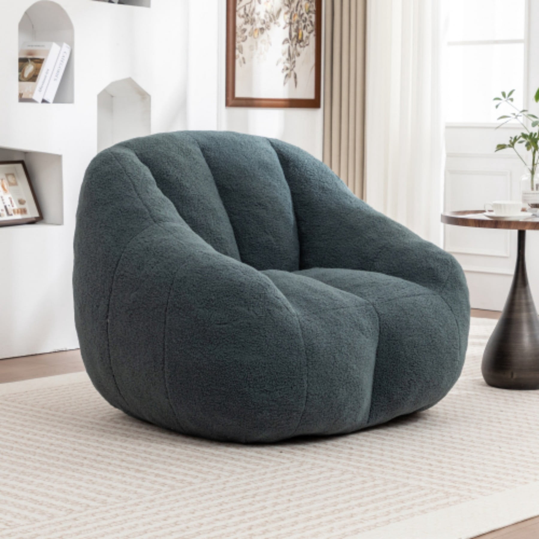 Bean Bag Chair with Filler, Teddy Faux Fur Bean Bag Sofa with Memory Foam for Dorm Living Room Bedroom, Green