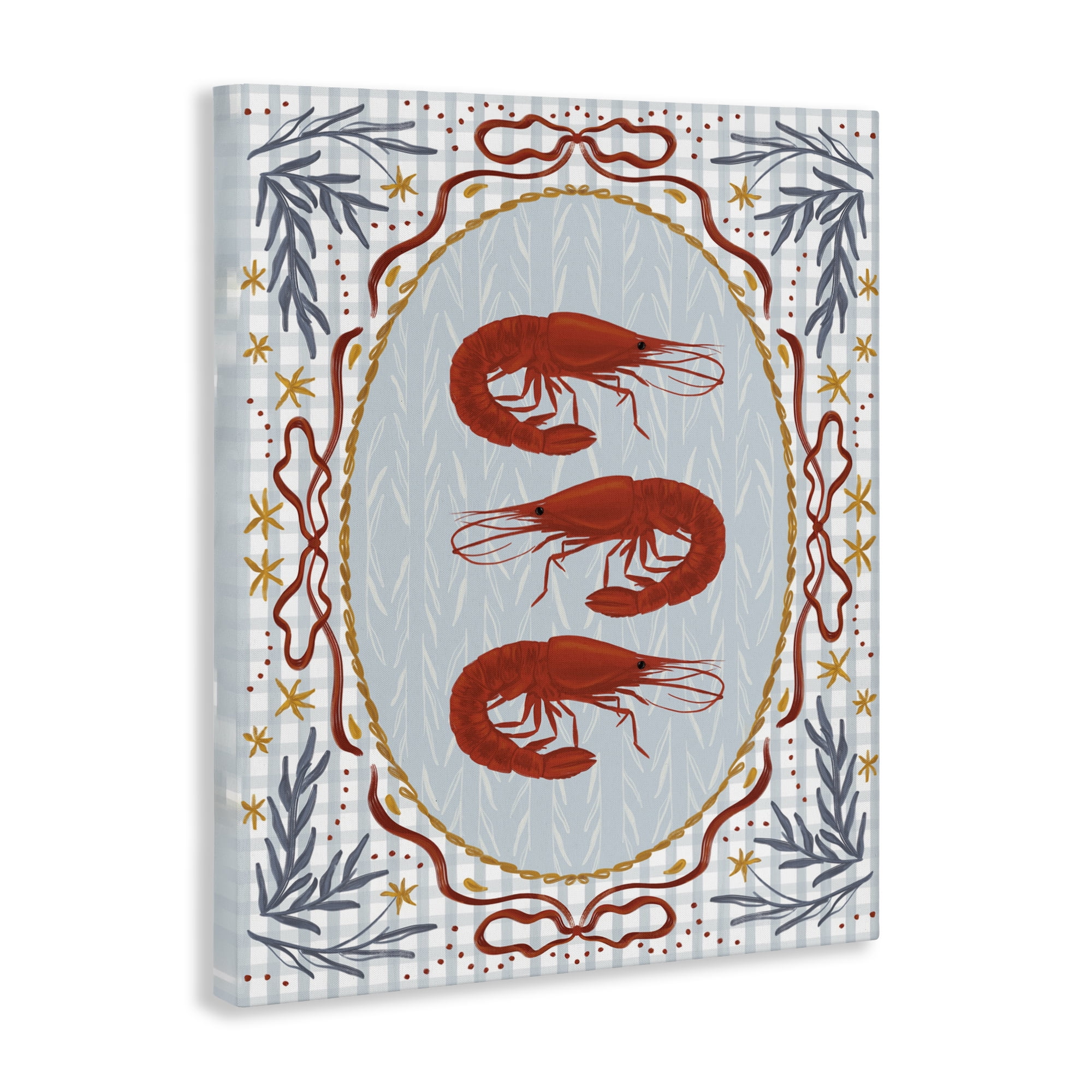 Stupell Industries Three Red Prawns on Gingham Canvas Wall Art, design by Vero Illustrates