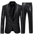 thumbnail image 4 of JAJAHO Sparkly Sequins Suit Set For Men Business Dress Wear Long Sleeve Glitter Button Up Slim Fit Suit Jacket Pants For Formal Wedding 2 Piece Soft Outfit, 4 of 7