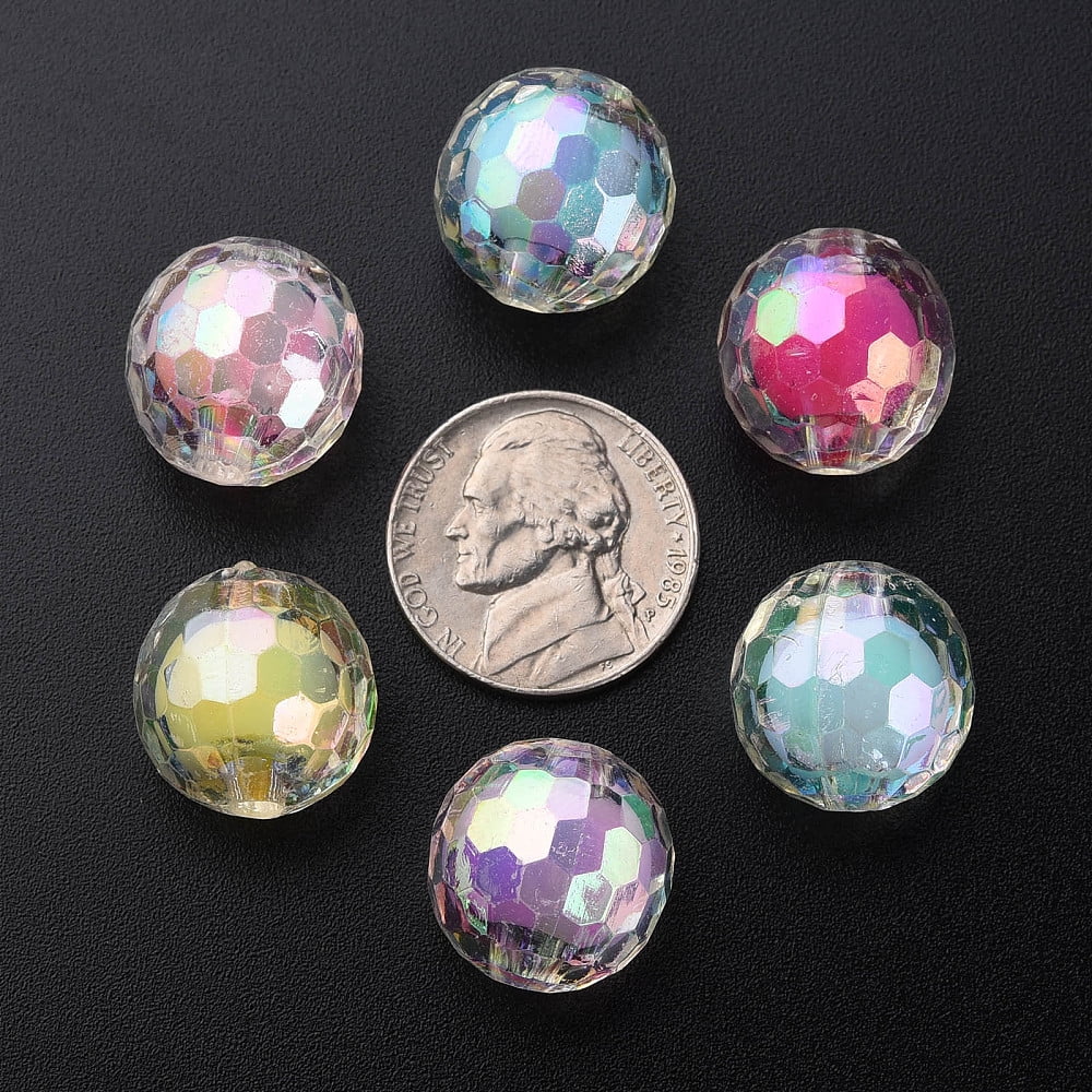 Transparent Acrylic Beads Bead in Bead AB color Faceted Round Mixed color 16mm Hole: 3mm 205pcs/500g