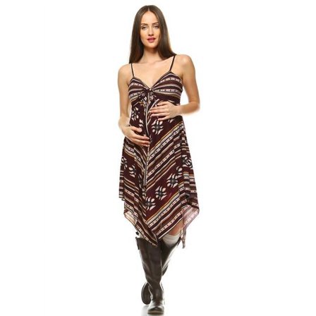 White Mark MTRBY931-MN-S Maternity Nettie Handkerchief Hem Dress, Maroon & Navy - Small