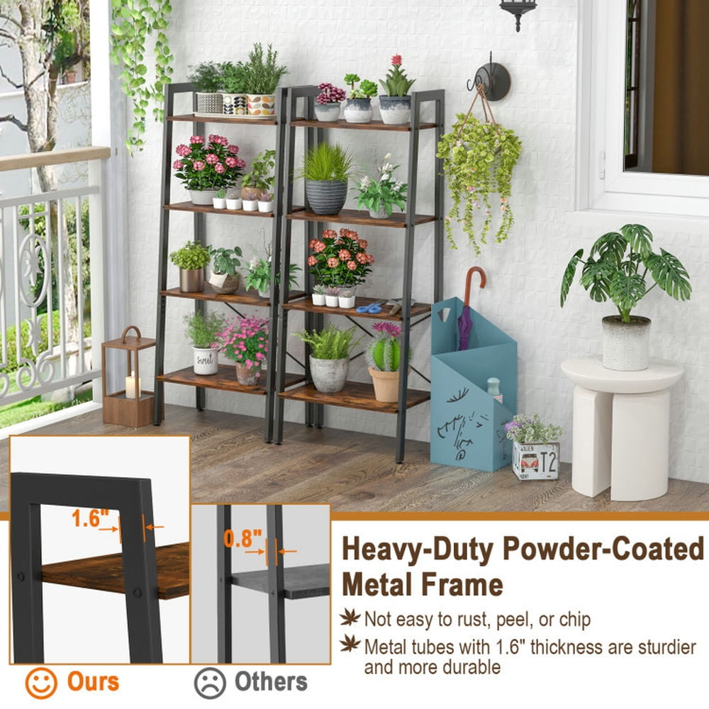 Demi Bonn 4-Tier Bookshelf with Metal Frame and Adjustable Foot Pads, Display Rack for Plants and Books, Brown