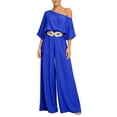 thumbnail image 6 of PBFRDSJ Women's Casual Off Shoulder Lantern Long Sleeve High Waist Wide Leg Jumpsuit With Braided Belt for Daily Vacation Party, 6 of 6