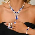 thumbnail image 3 of AEXTO Silver-Tone Teardrop Crystal Jewelry Set Statement Necklace, Linear Dangle Earrings, Adjustable Ring & Tennis Bracelet, Elegant Rhinestone Accessories for Women, Perfect for Wedding, 3 of 11