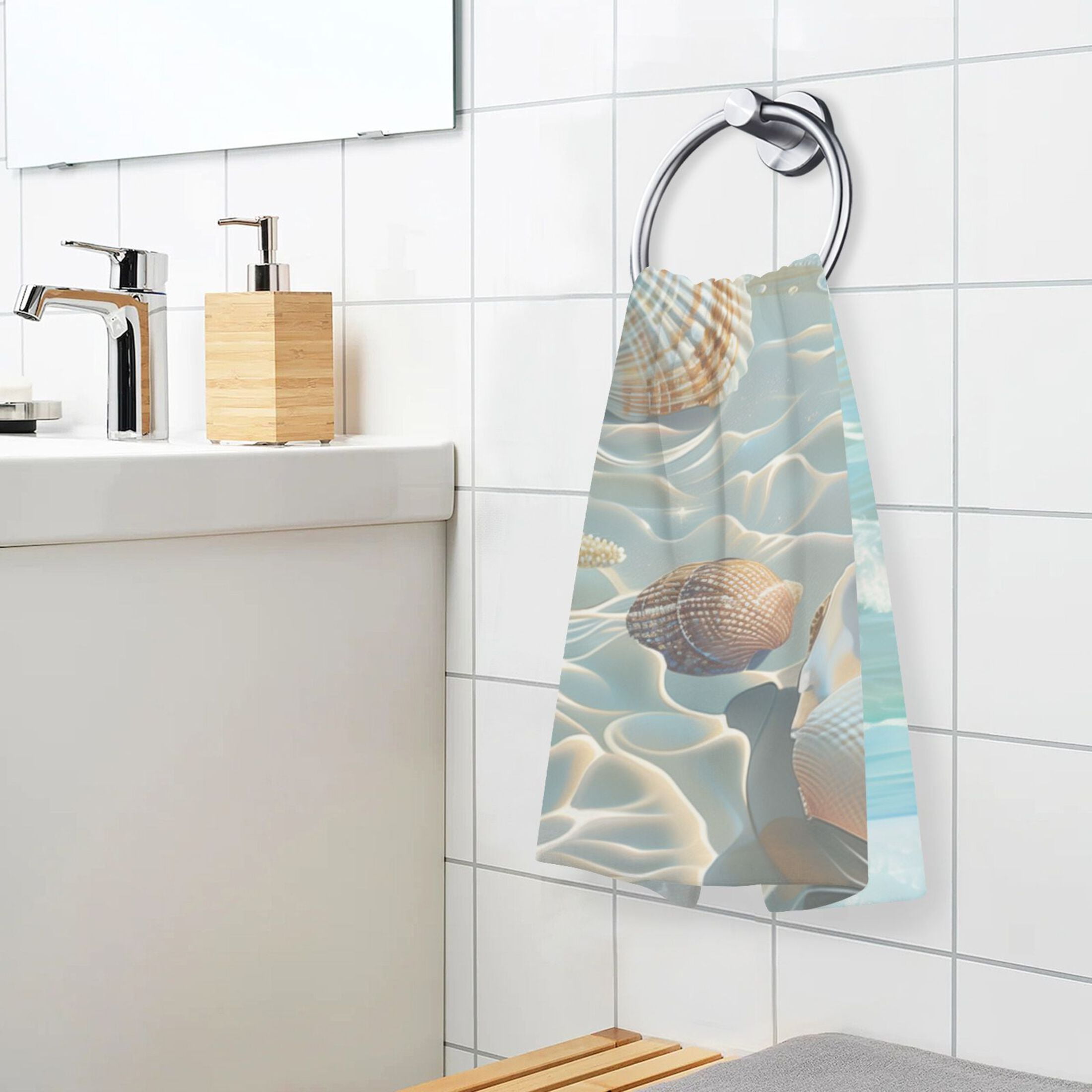 Seashells Sea Stars Beach Hand Towel Set 2 Pcs Cotton Absorbent Soft Face Towels 400 GMS Bath Towels for Bathroom Kitchen Shower Hotel Decor 16"x28"