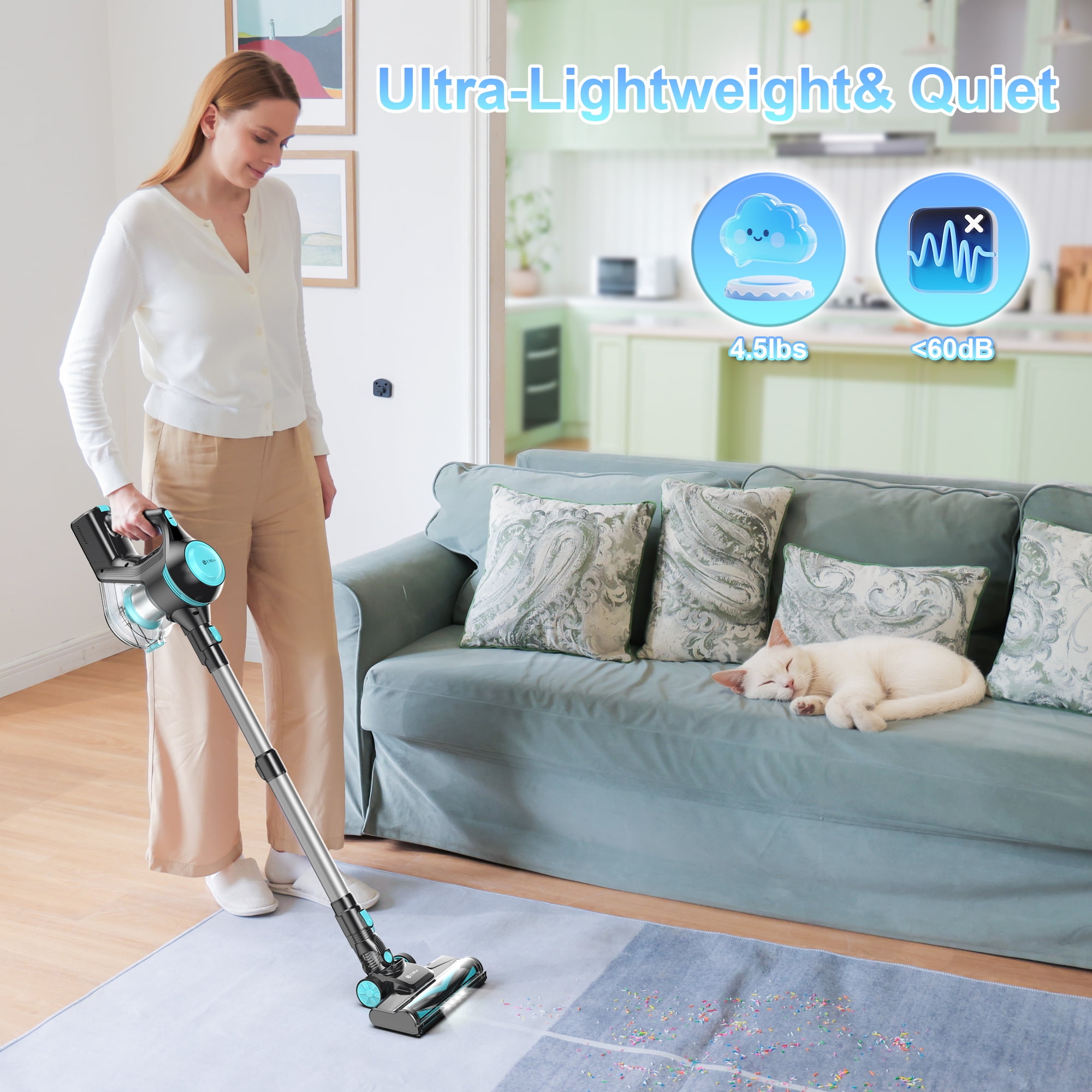 UMLo Cordless Vacuum Cleaner, 30Kpa Powerful Suction Stick Vacuum, 6 in 1 Lightweight Vacuum Cleaners for Home Hardfloor Carpet Pet Hair, N15
