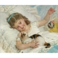 thumbnail image 2 of Émile Munier 14x12 Black Ornate Wood Framed Double Matted Museum Art Print Titled: Little Girl and Cat (1882), 2 of 5