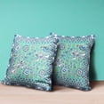 thumbnail image 3 of Amrita Sen Designs CAPL632FSDS-BL-18x18 18 x 18 in. Pond Peacock Suede Blown & Closed Pillow - Muted Aqua & White, 3 of 5
