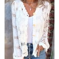 thumbnail image 5 of Women Cardigan Crochet Sweater Hollow Out Button Front V Neck Long Sleeve Knit Crop Sweater Top White XL, 5 of 7