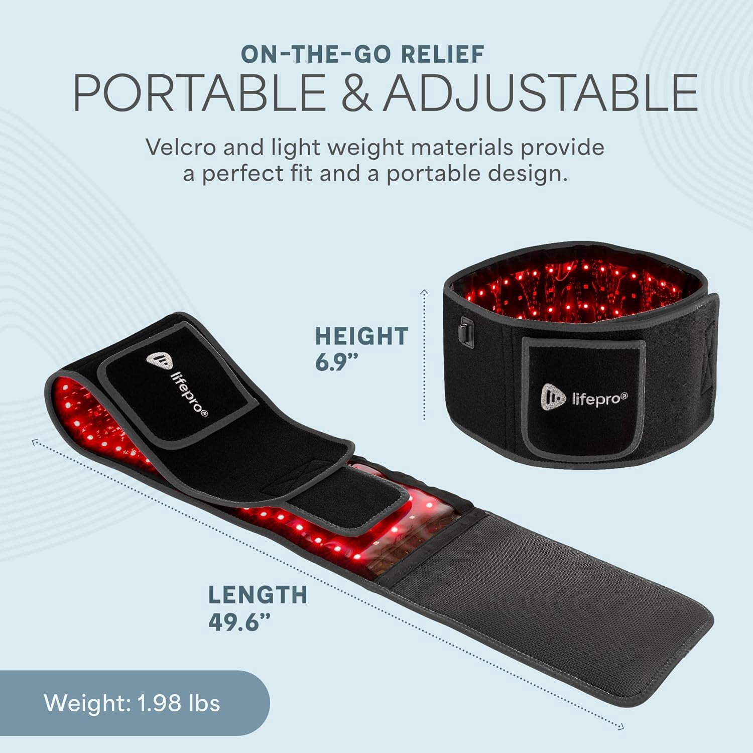 Lifepro LED Light Therapy Belt with Adjustable Strap, 660nm and 850nm Wavelengths -Black