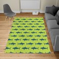 thumbnail image 2 of Sea Animals Turkish Area Rug, Sharks Swimming Horizontal Silhouettes Powerful Dangerous Wild Life, Carpet for Living Room Decor, 4' X 5.7', Dark Blue and Lime Green, by Ambesonne, 2 of 4
