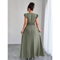 thumbnail image 2 of Army Green Womens Maxi Dress With Embroidered Floral V-Neck, Ruffled Cap Sleeves, Shirred Waist, 2 of 5