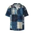 thumbnail image 4 of Salouo Indigo Patchwork Quilt Pattern Cuban Collar Shirts for Men Button-Down Shirt Men's Short Sleeve Shirts Hawaiian Shirts Casual Shirts -Large, 4 of 6