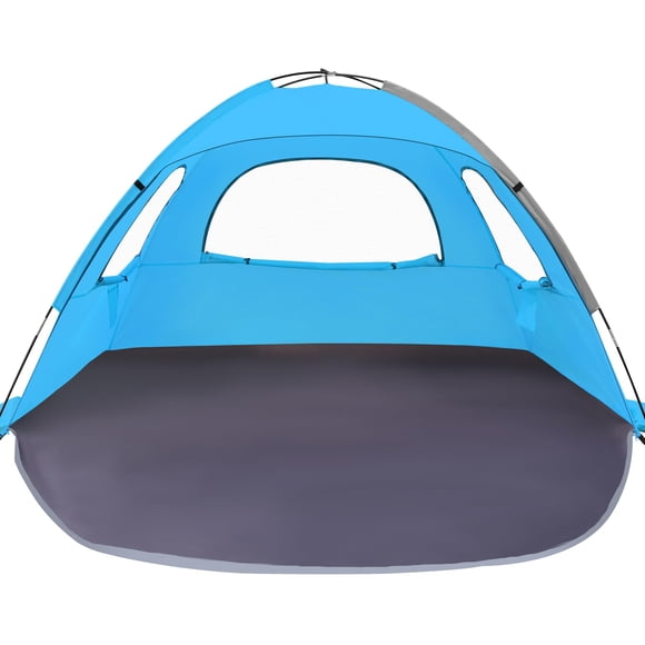 WhiteFang Beach Tent Anti-UV Portable Sun Shade Shelter for 3 Person, Extendable Floor with 3 Ventilating Mesh Windows Plus Carrying Bag, Stakes and Guy Lines (Blue)