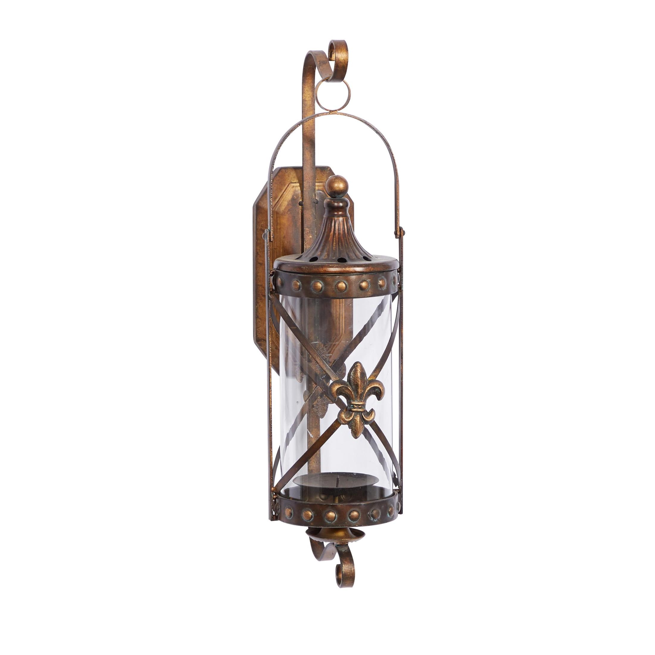 DecMode Bronze Metal Fleur De Lis Suspended Studded Wall Sconce with Scroll Details