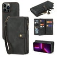 thumbnail image 2 of for iPhone 16e Case Detachable Wallet Zipper Rugged Case with Card Holder, 2 in 1 PU Leather Flip Folio Case with Stand Wrist Strap Shockproof Phone Cover for iPhone 16e, Black, 2 of 8