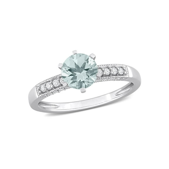 1.00 Carat (Ctw) Light Aquamarine Ring with Diamonds in 10K White Gold for Women